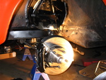 Driver's side suspension and disc brake installed